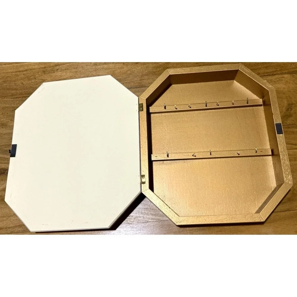 Vintage Italian Gold Mirror Jewelry Box Octagon Wall Cabinet Hidden Key Holder